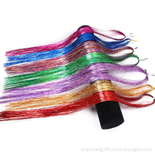 Cheap Hair Tinsel Straight Bling Synthetic Braiding Hair Extensions For Bridal Hair Accessories Festival Party Twinkle Colorful